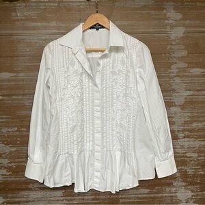 Salvatore Embroidered Pleated Button Down Shirt Preppy Casual Womens size 44